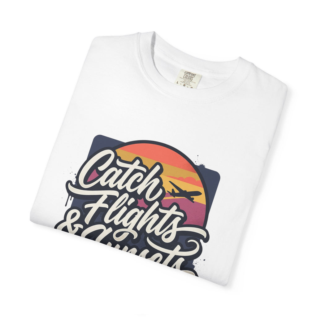 Catch Flights & Sunsets T‑Shirt — Vintage Sunset Travel Tee