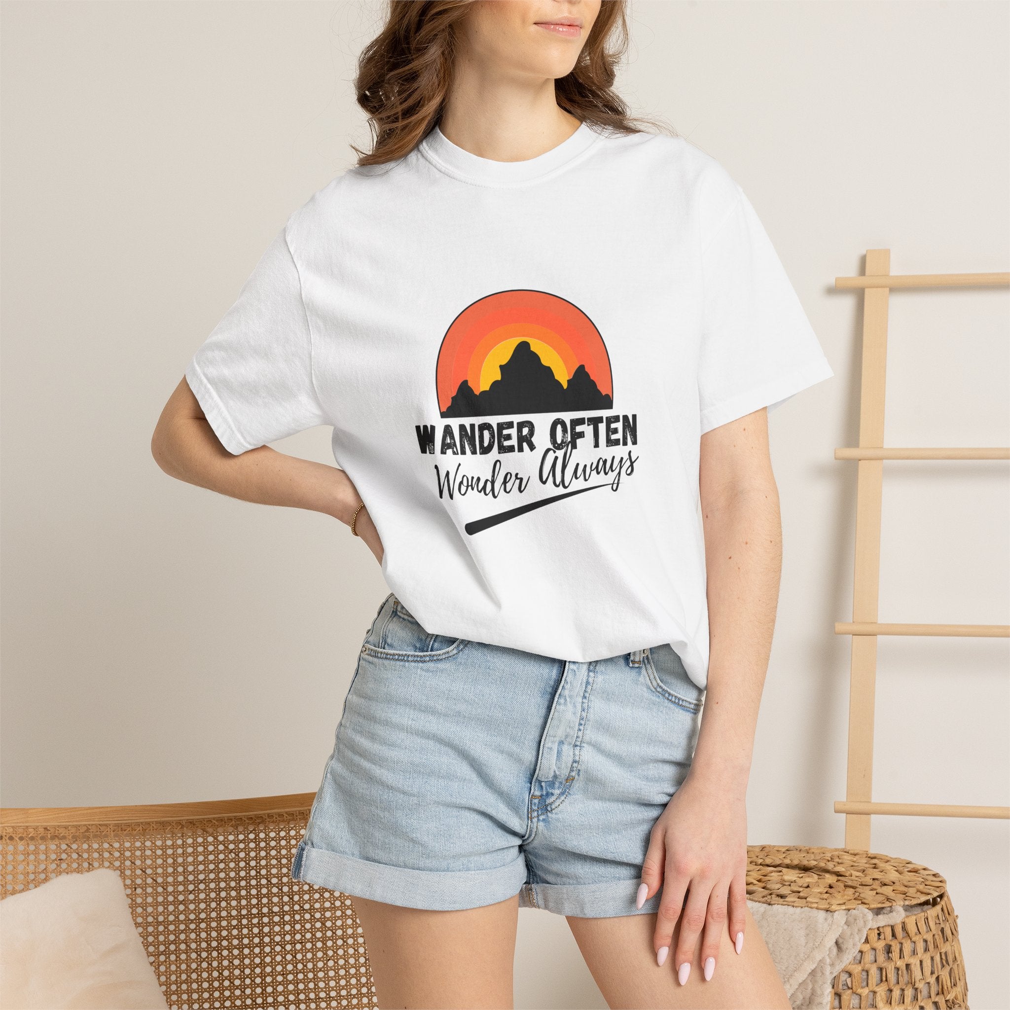 Wander Often Wonder Always T-Shirt – Sunset Mountain Adventure Tee