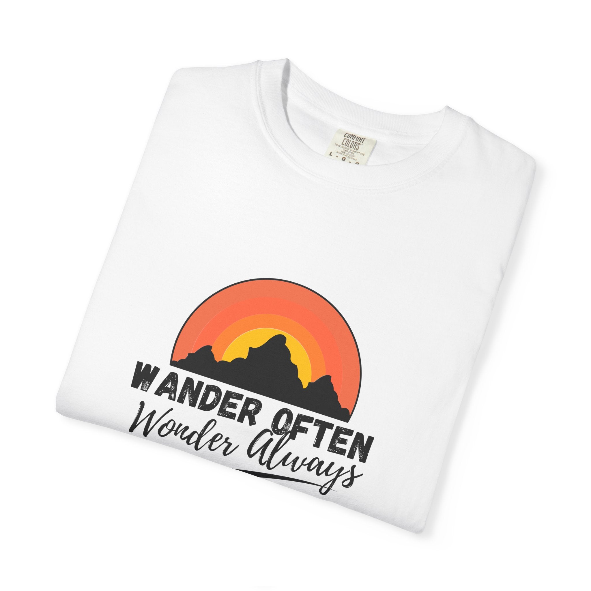 Wander Often Wonder Always T-Shirt – Sunset Mountain Adventure Tee
