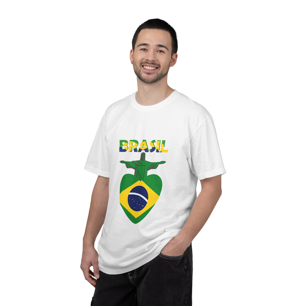 Brasil Heart Flag T-Shirt — Brazil Pride Tee with Christ the Redeemer Graphic
