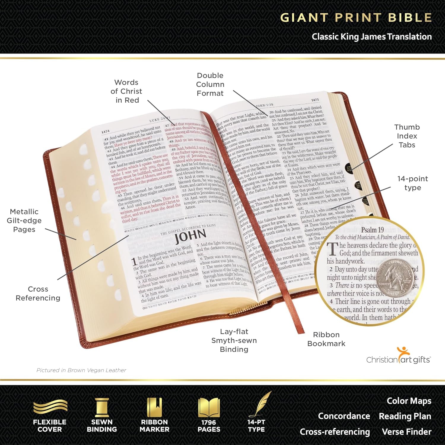 KJV Holy Bible, Giant Print Standard Size Faux Leather Red Letter Edition - Thum
