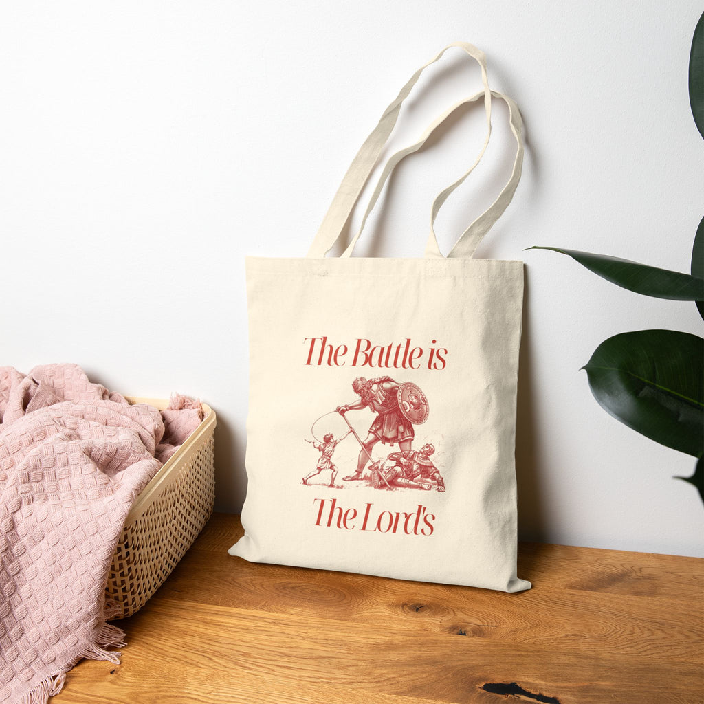 The Battle Is The Lords Tote Bag — Vintage Religious Illustration Cotton Canvas Tote