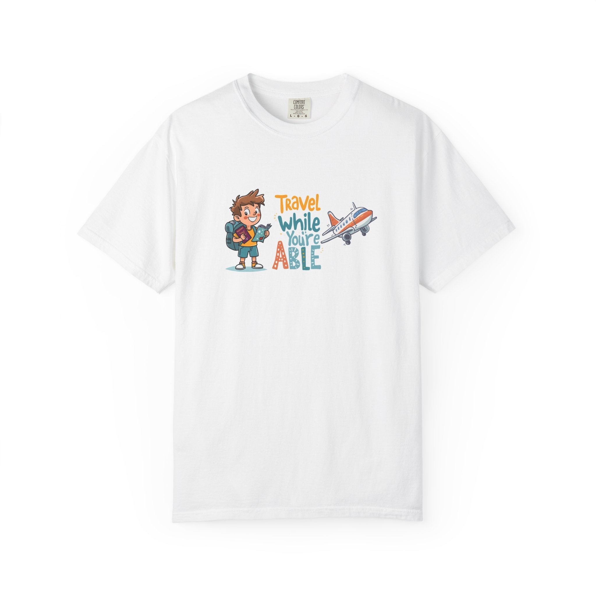 Travel While You’re Able T-shirt | Travel Quote Tee, Backpacker Plane