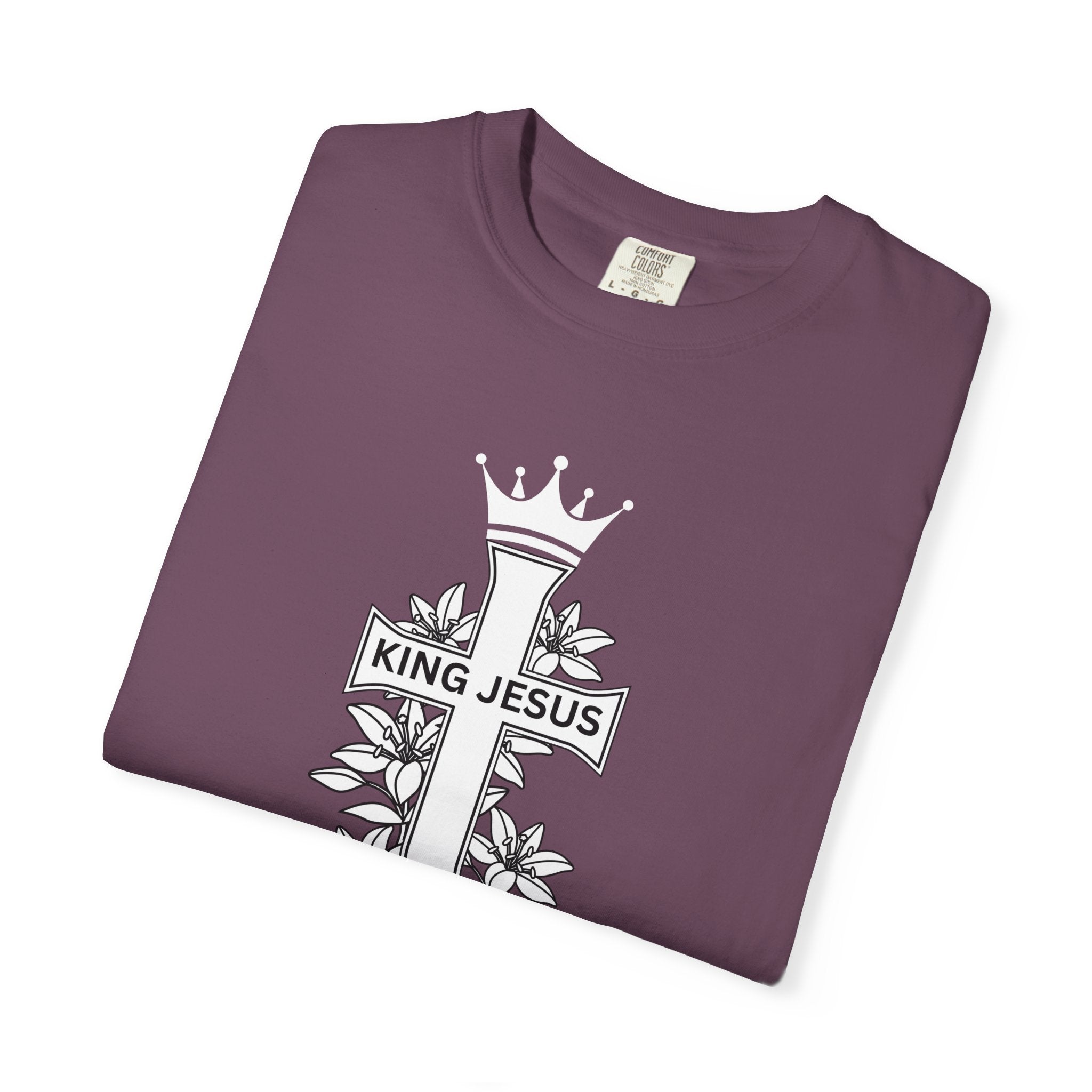 King Jesus Cross T-Shirt — Christian Faith Tee with Crown & Floral Graphic