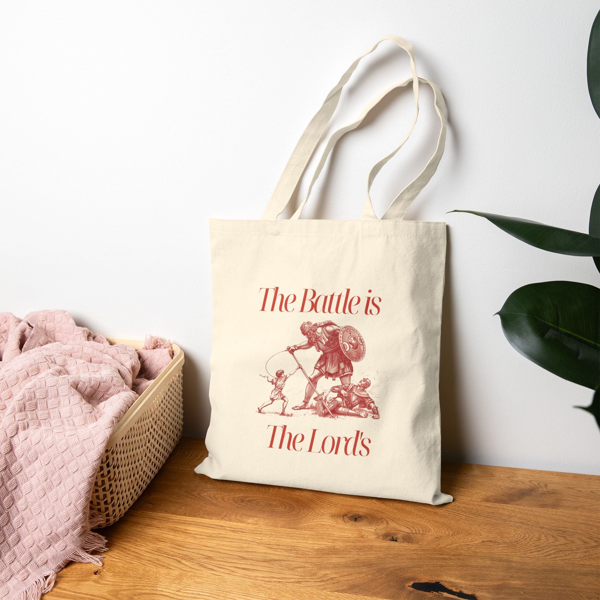 The Battle Is The Lords Tote Bag — Vintage Religious Illustration Cotton Canvas Tote