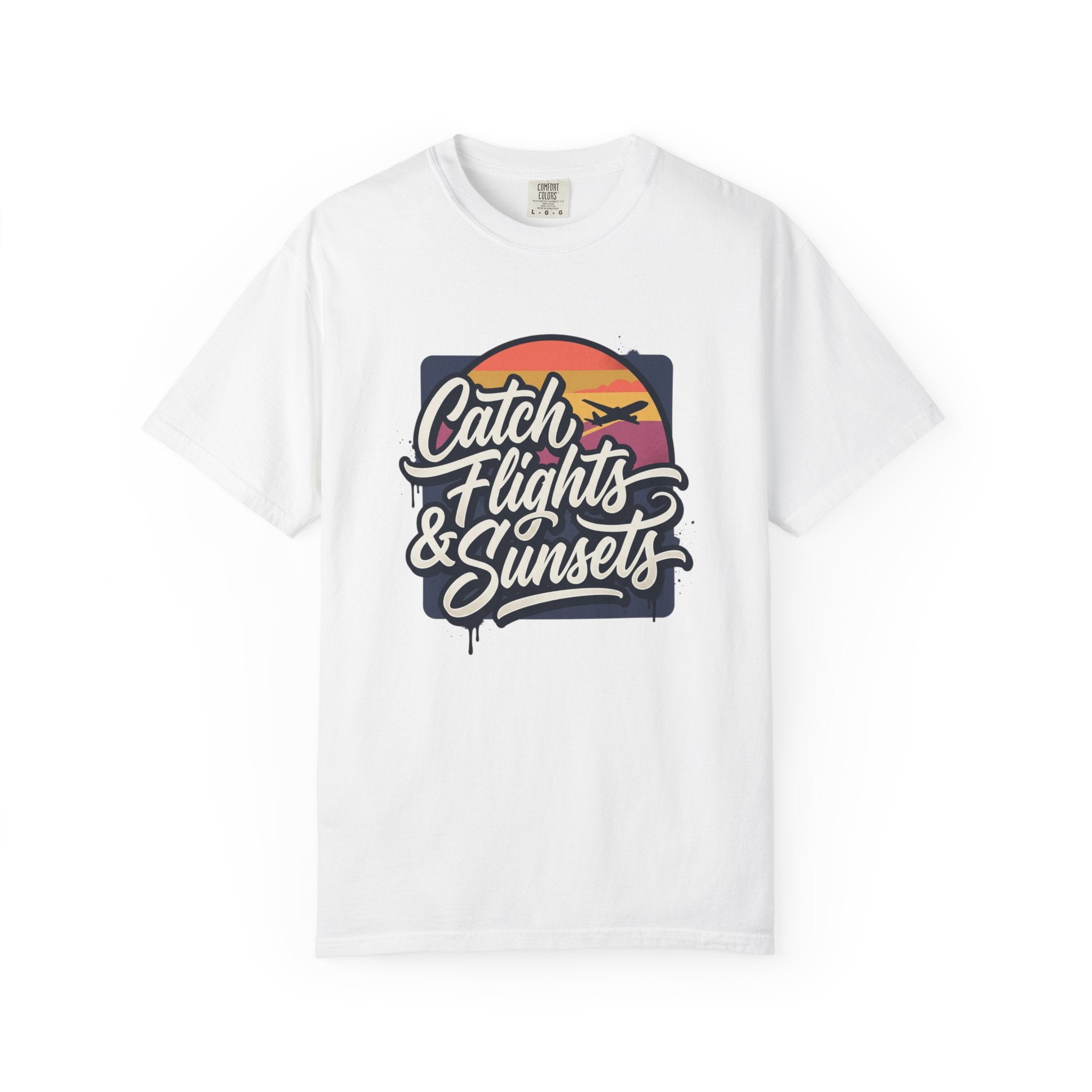 Catch Flights & Sunsets T‑Shirt — Vintage Sunset Travel Tee