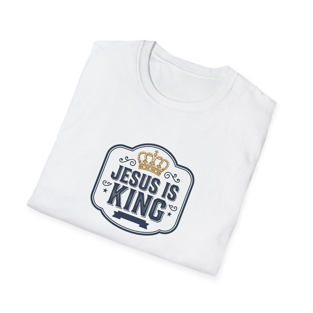 T-Shirt — "Jesus Is King" Crown Christian Faith Tee