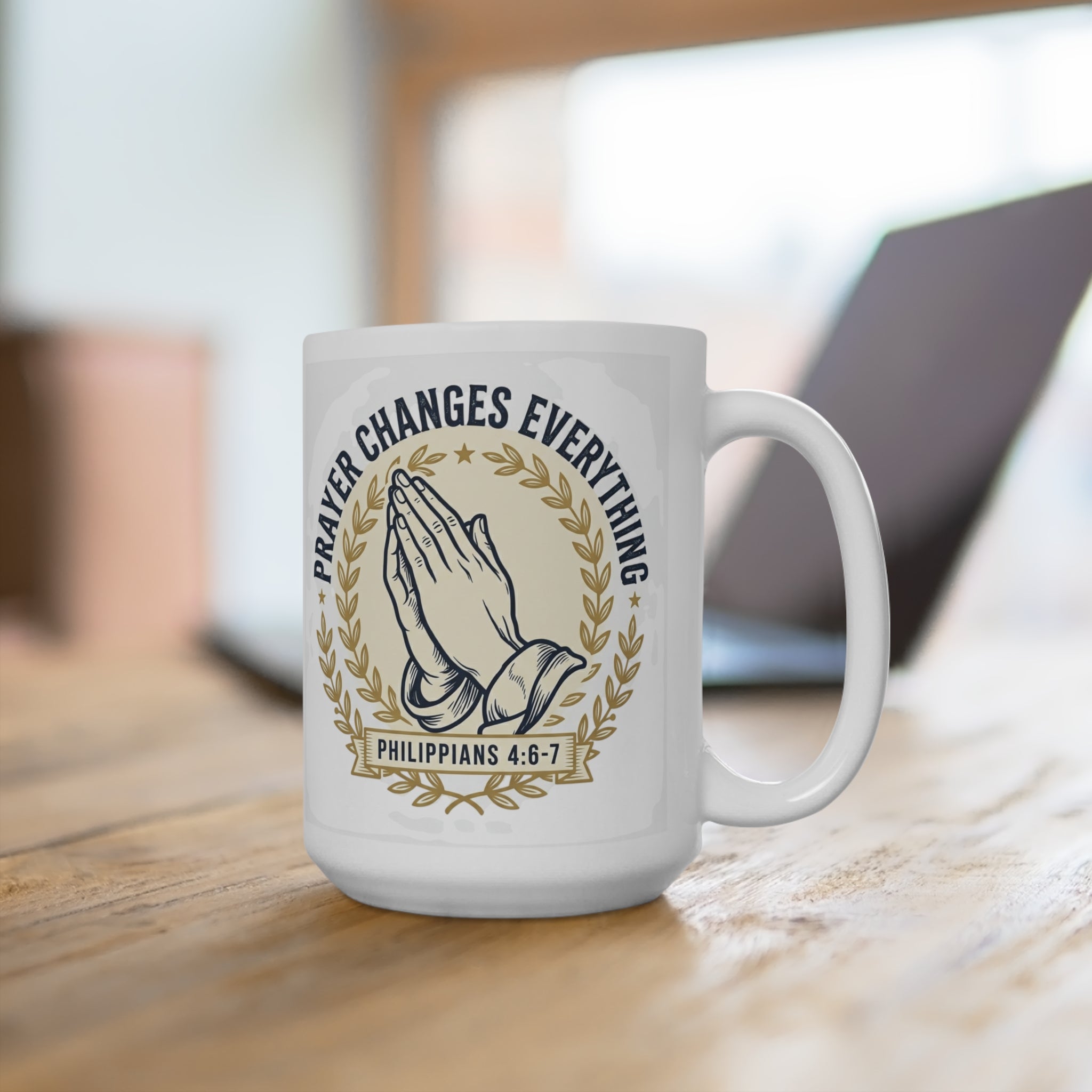 Prayer Changes Everything 15oz Mug — Philippians 4:6-7 Inspirational Coffee Cup