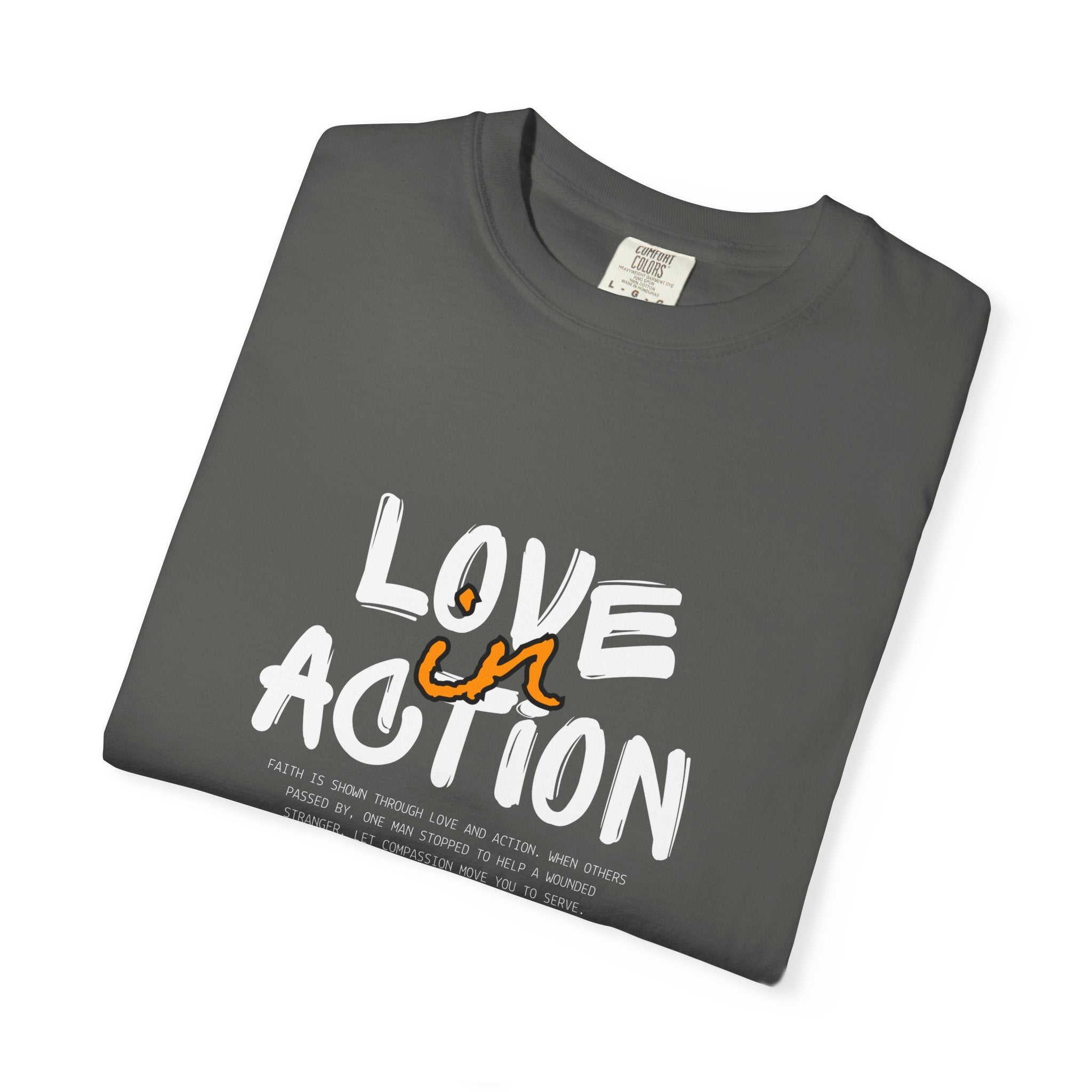 Love in Action — Minimalist White Tee with Brown Handwritten 'in'