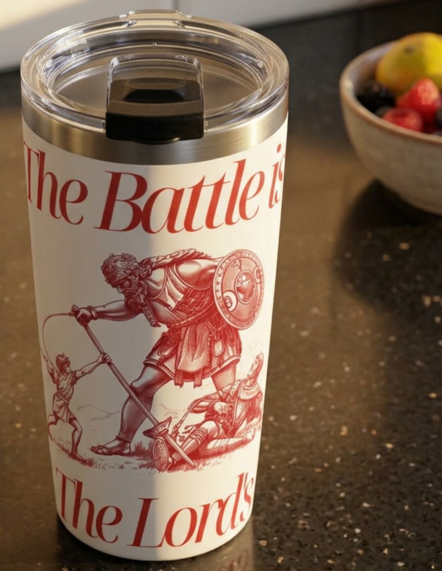 20oz Warrior Tumbler — "The Battle is the Lord's" Inspirational Travel Cup