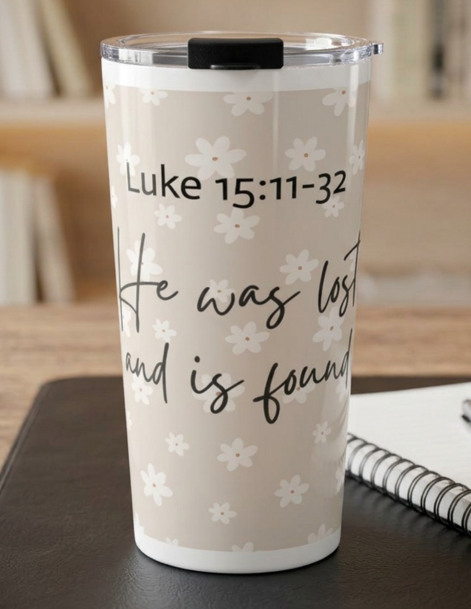 20oz Christian Tumbler — "He Was Lost and Is Found" (Luke 15:11-32) Floral Travel Mug