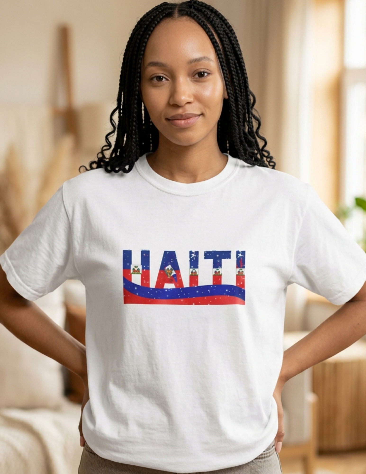Haiti Flag Graphic T-Shirt — 'HAITI' Patriotic Red & Blue Tee