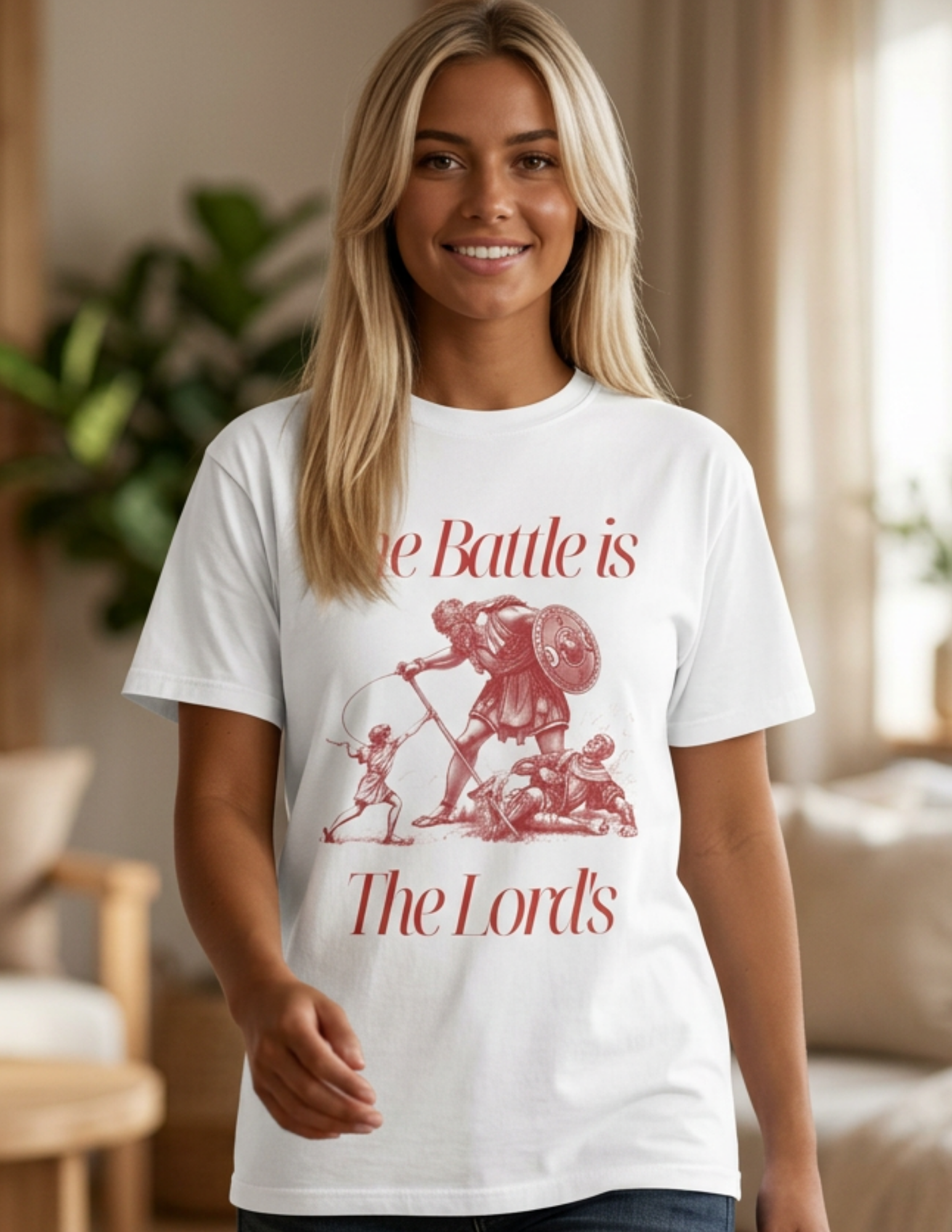 Christian Graphic T-Shirt — "The Battle is The Lord's" Vintage Faith Tee