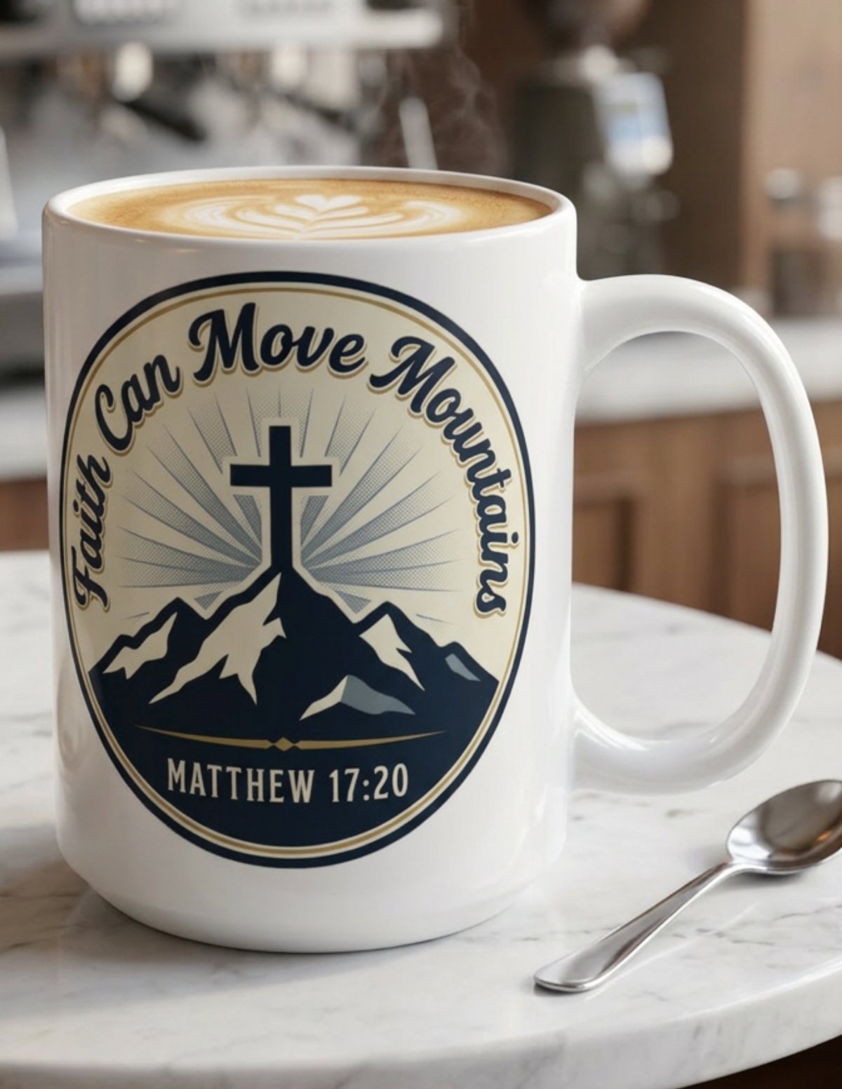 Faith Can Move Mountains Mug — Matthew 17:20 Christian Coffee Cup (15oz)
