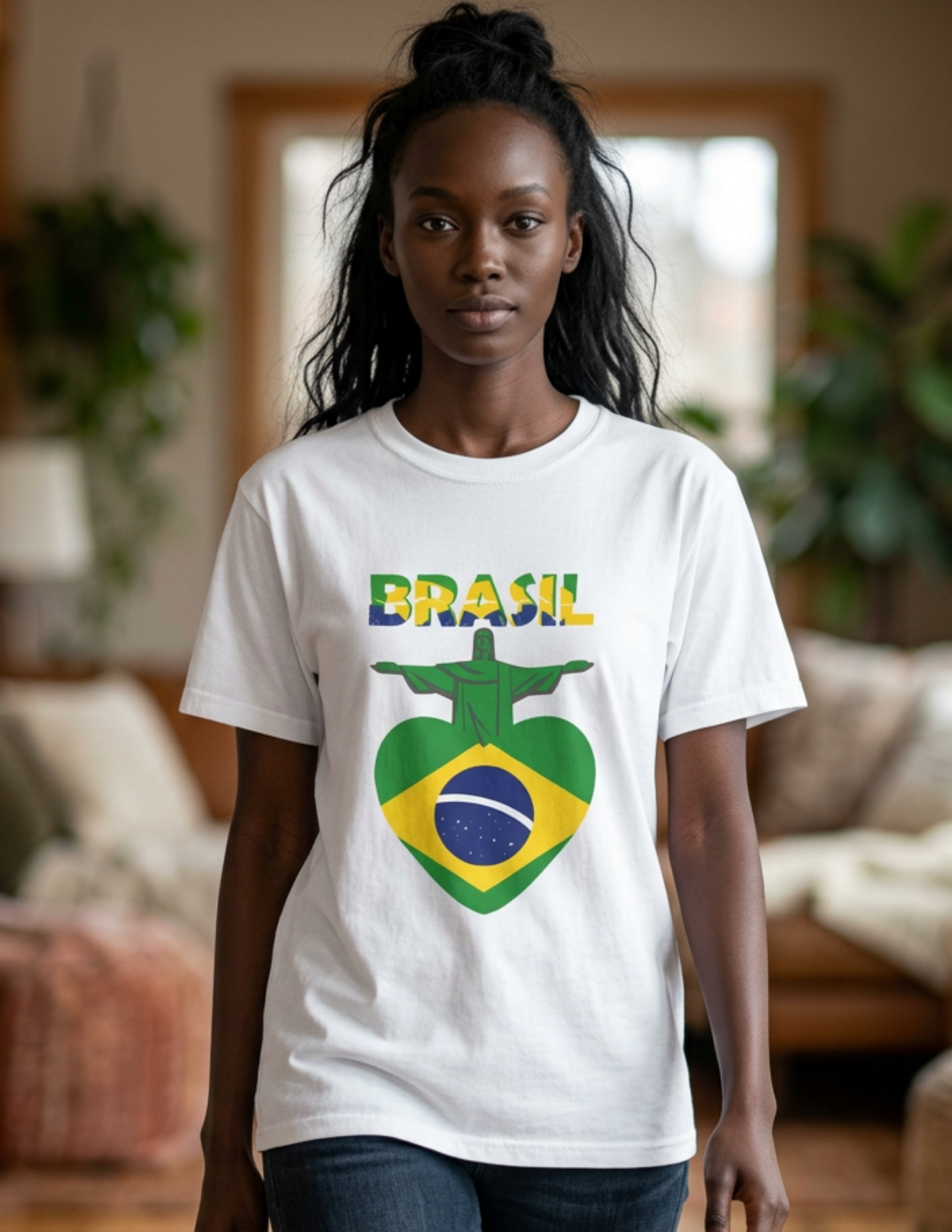 Brasil Heart Flag T-Shirt — Brazil Pride Tee with Christ the Redeemer Graphic