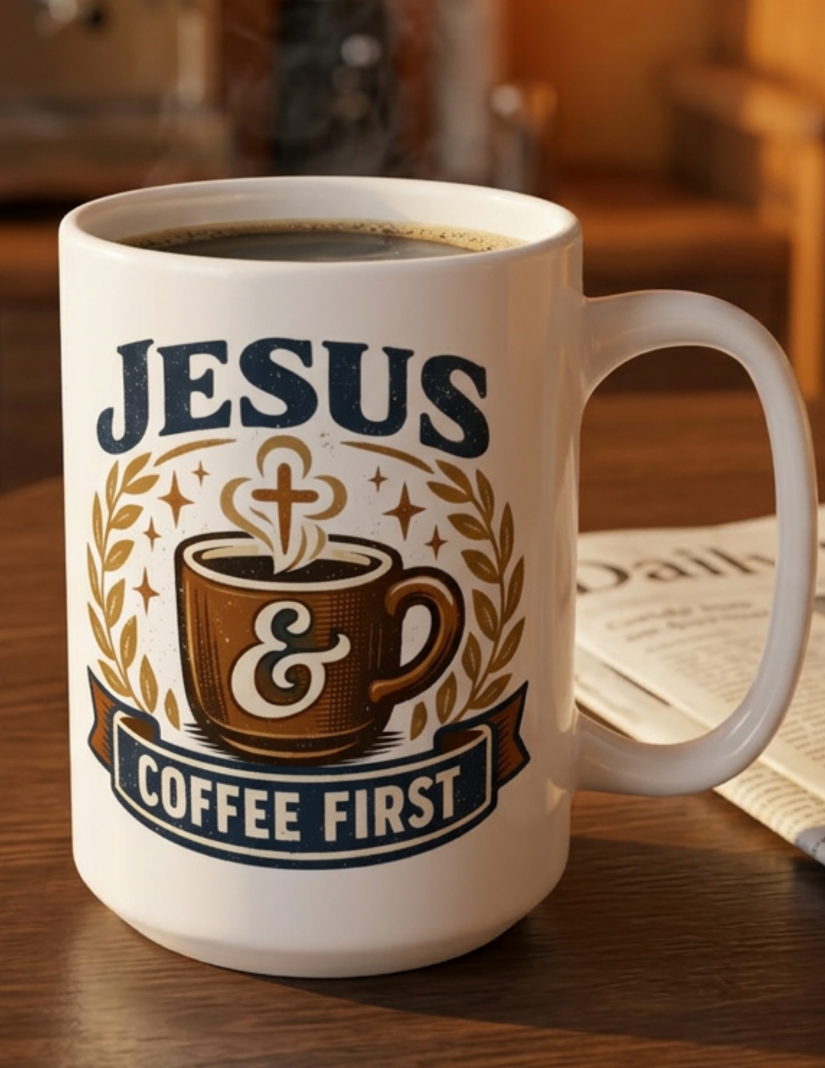 Jesus Coffee First 15oz Ceramic Mug — Christian Faith & Coffee Lover Gift