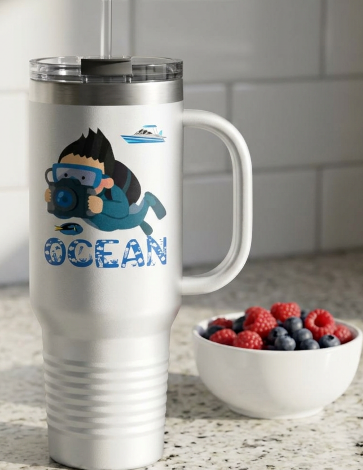 Diver with Camera Ocean 40oz Travel Mug | Insulated Stainless Tumbler