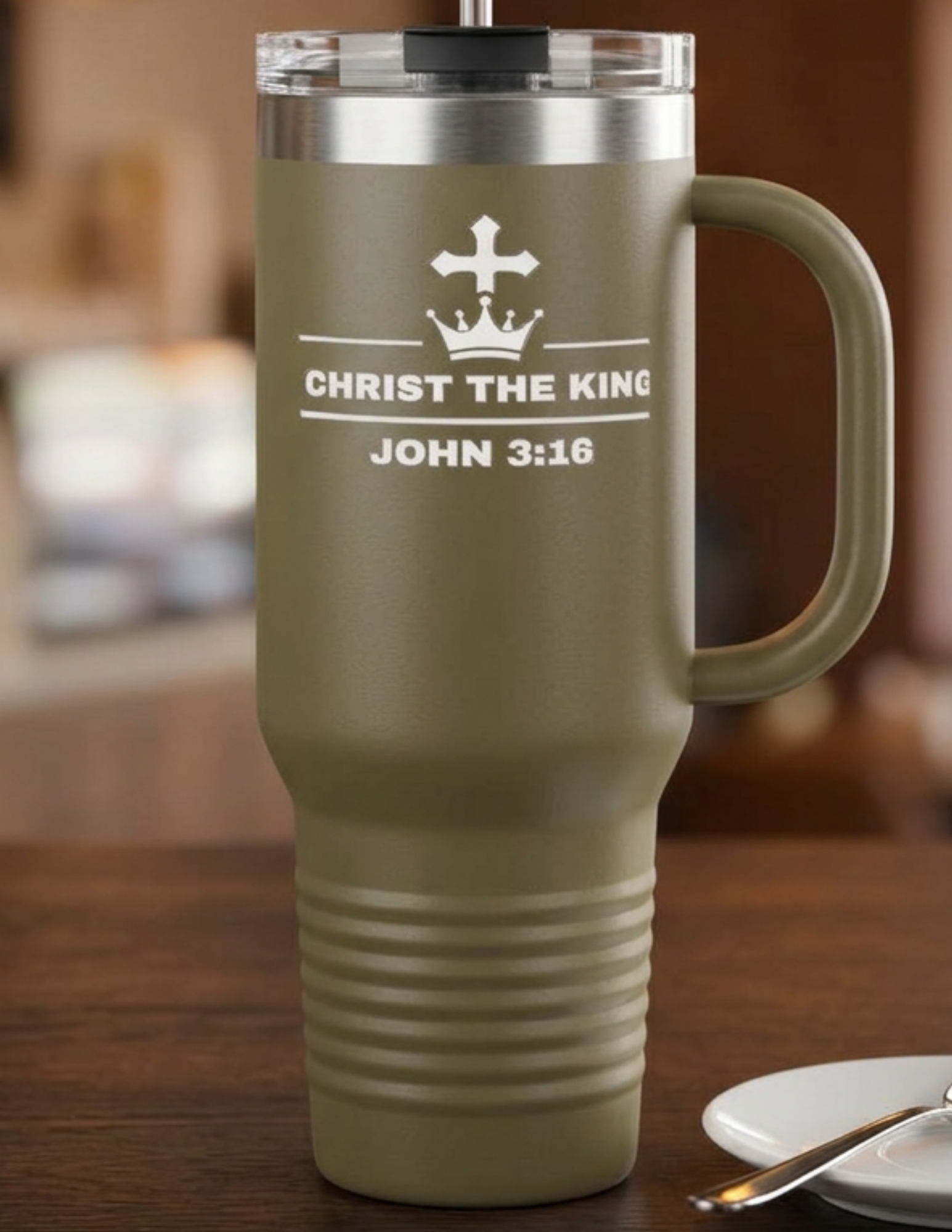 40oz Insulated Travel Mug — "Christ the King" John 3:16 Tumbler