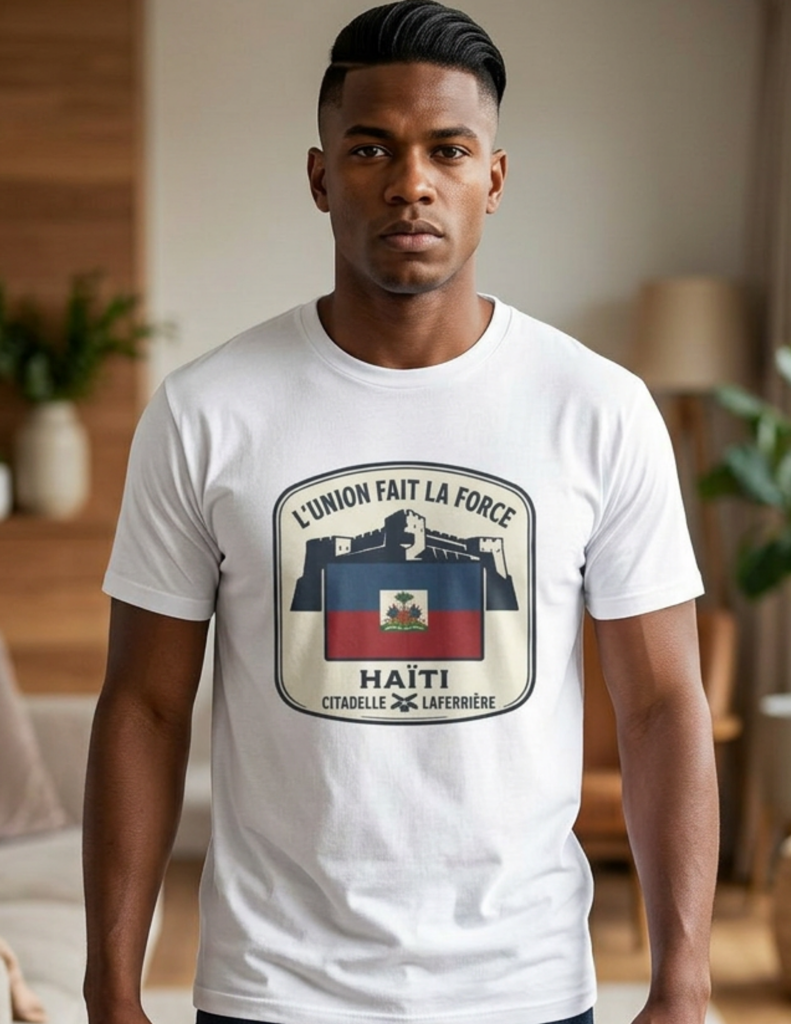 Haiti Vintage Crest T-Shirt — "L'union Fait la Force" Flag Tee