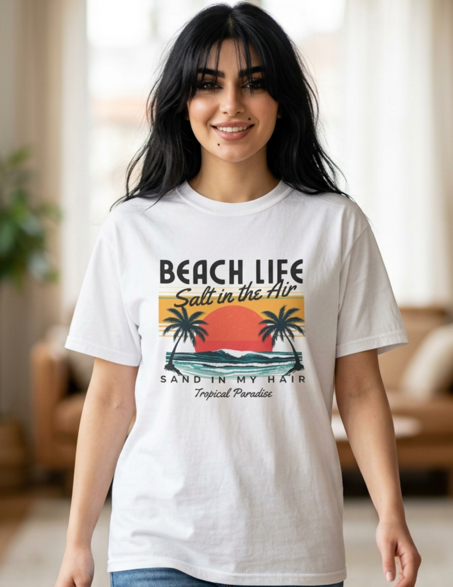 Beach Life T-Shirt — "Salt in the Air, Sand in My Hair" Tropical Sunset Tee