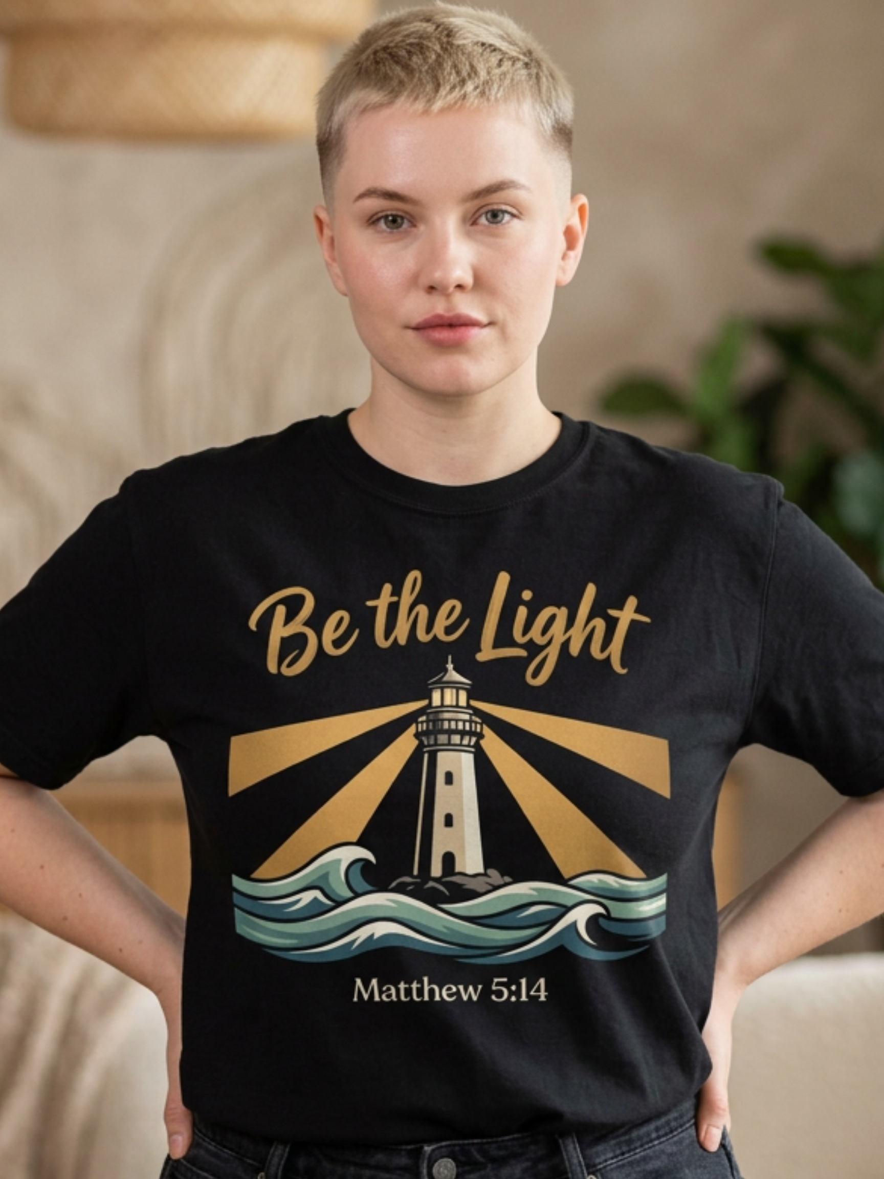 Be the Light Lighthouse T-Shirt — Matthew 5:14 Christian Faith Tee