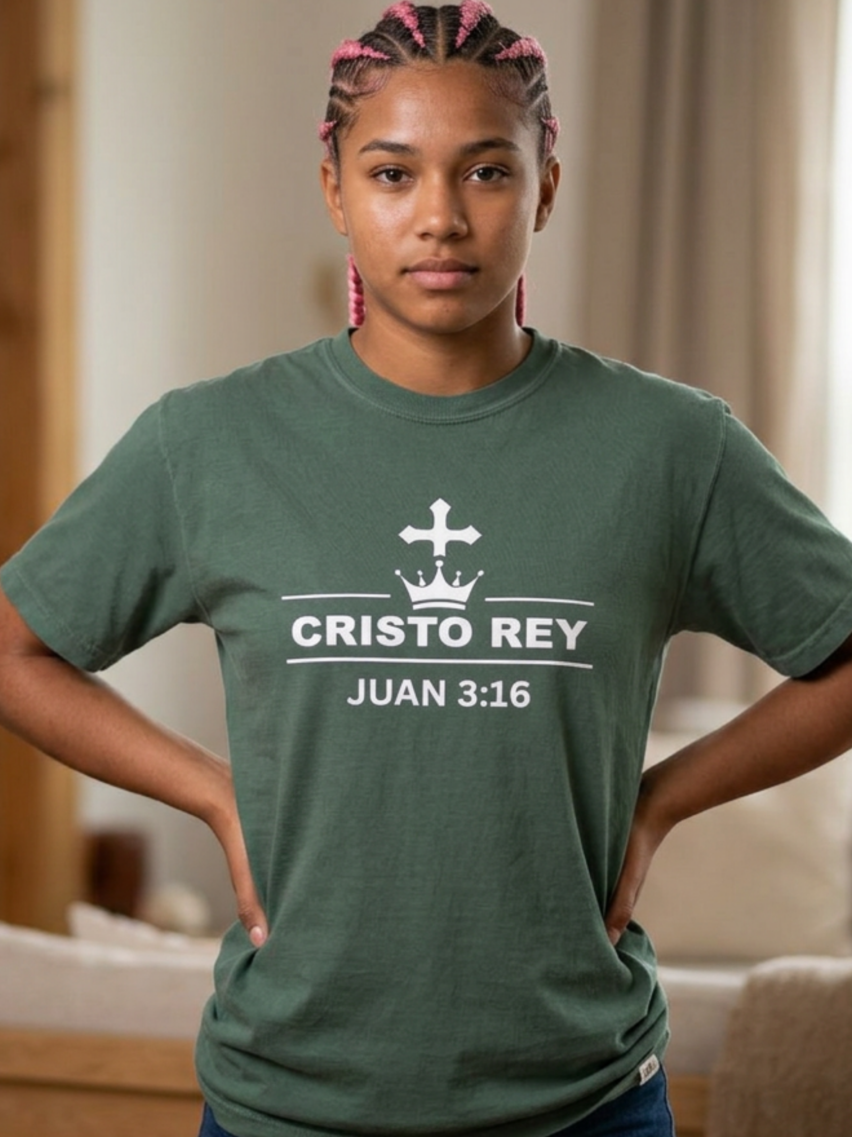 Cristo Rey Juan 3:16 T-Shirt — Christian Faith Tee with Cross & Crown
