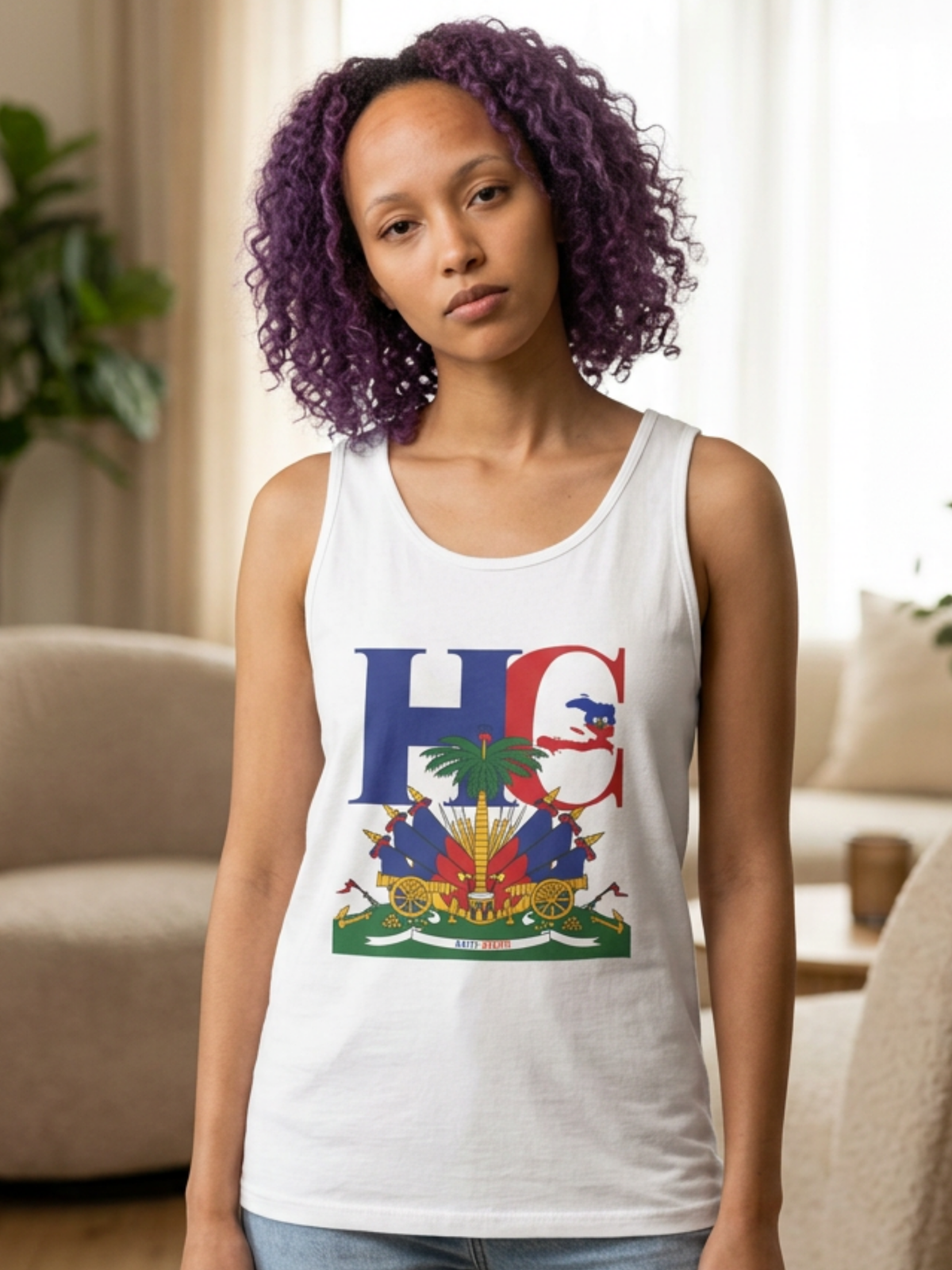 Haiti Crest Tank Top — HC Haitian Flag Coat of Arms Summer Tank