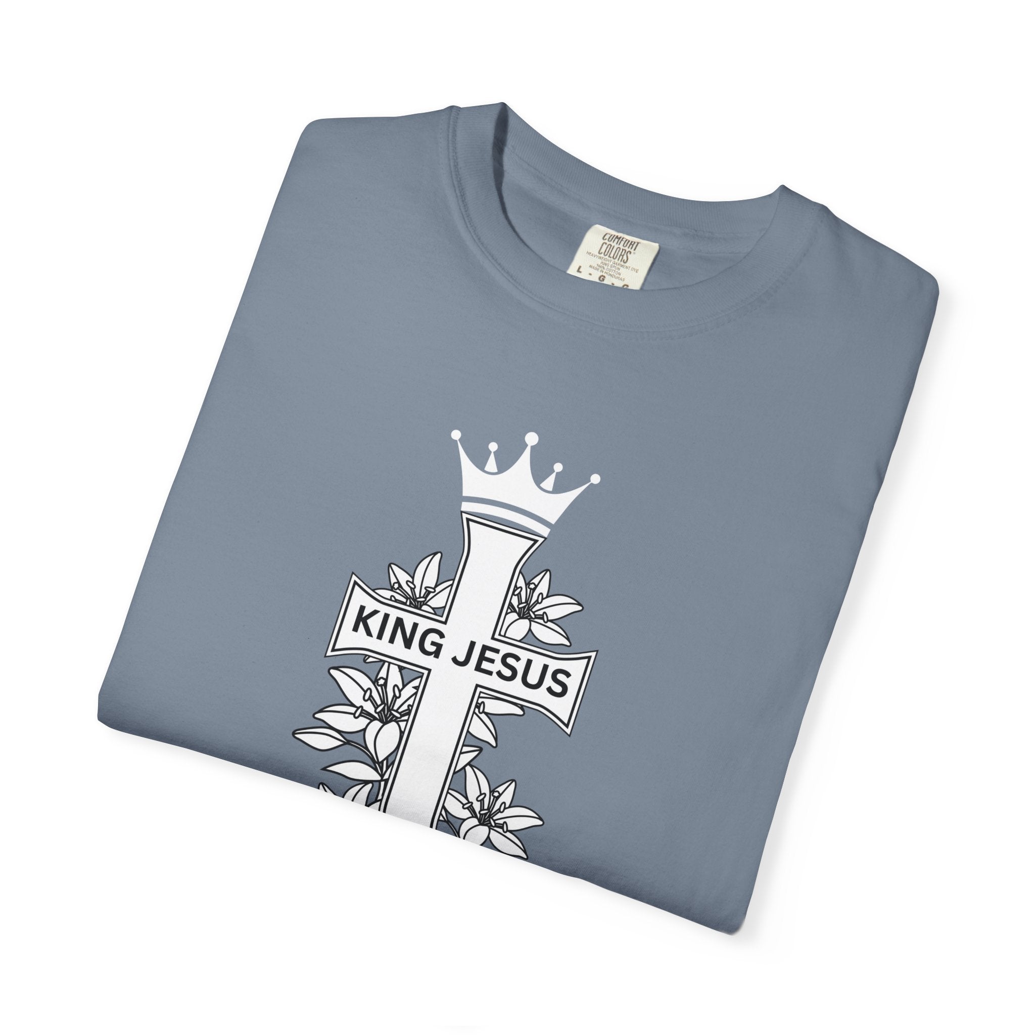King Jesus Cross T-Shirt — Christian Faith Tee with Crown & Floral Graphic