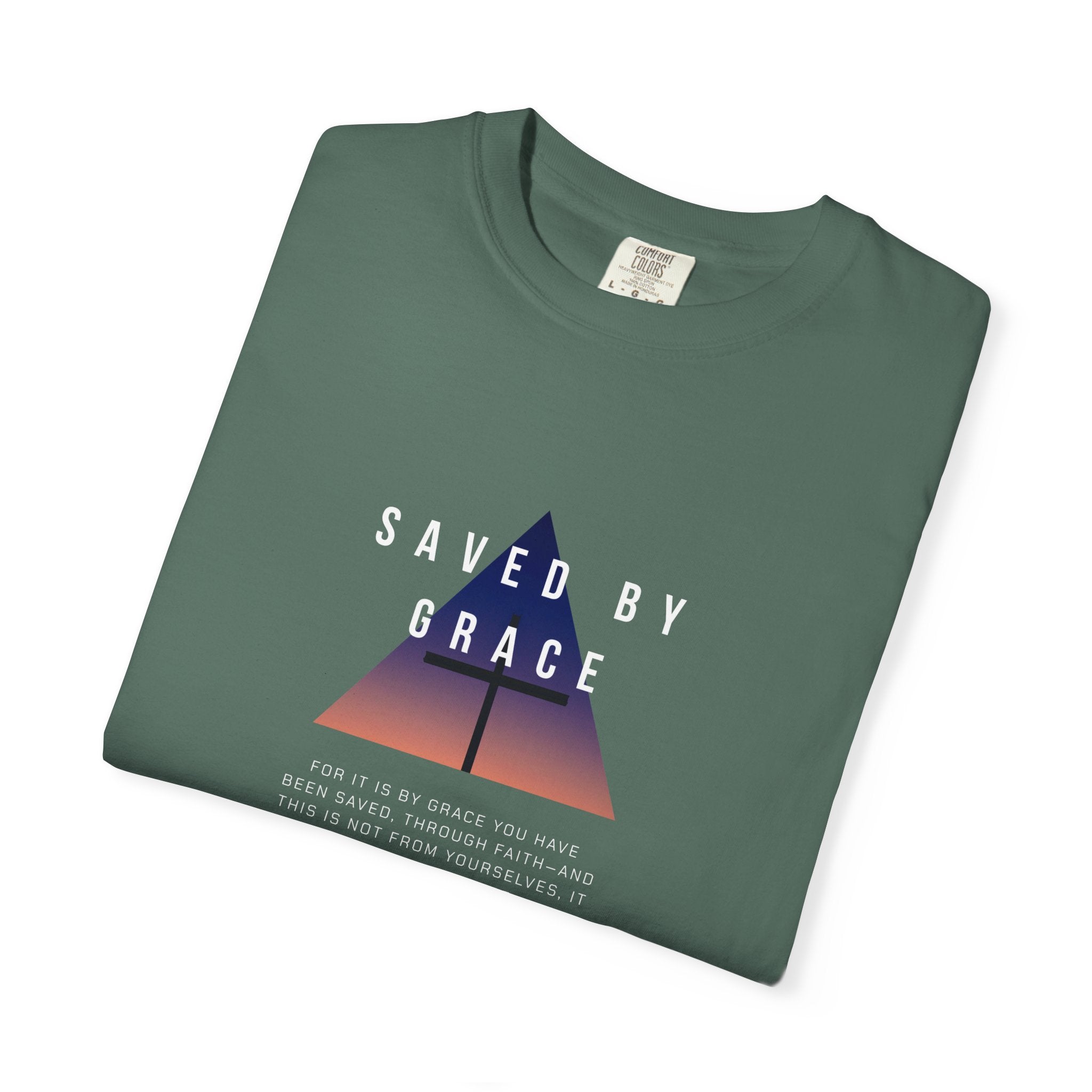 Saved by Grace T-Shirt — Christian Faith Graphic Tee with Cross & Scripture