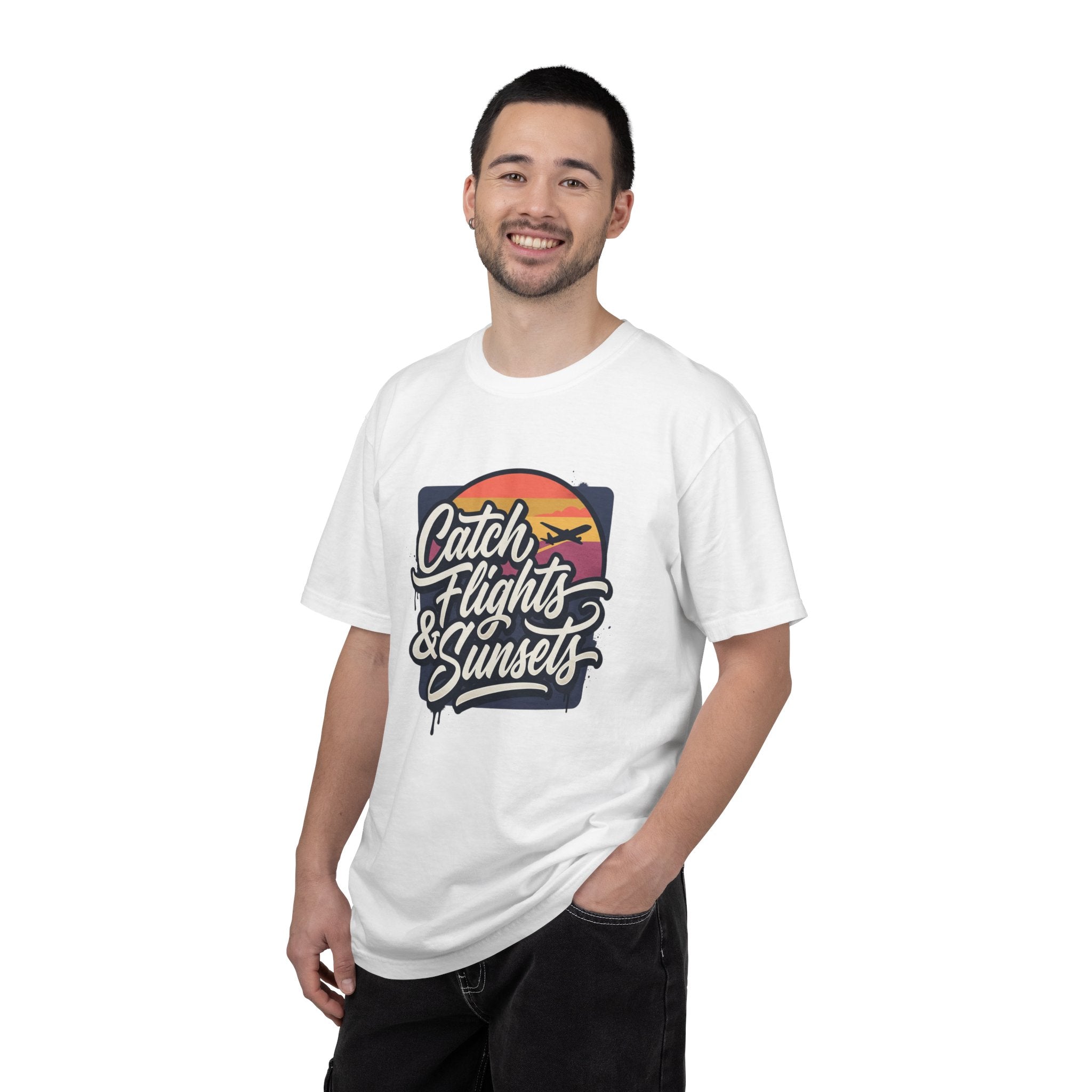 Catch Flights & Sunsets T‑Shirt — Vintage Sunset Travel Tee