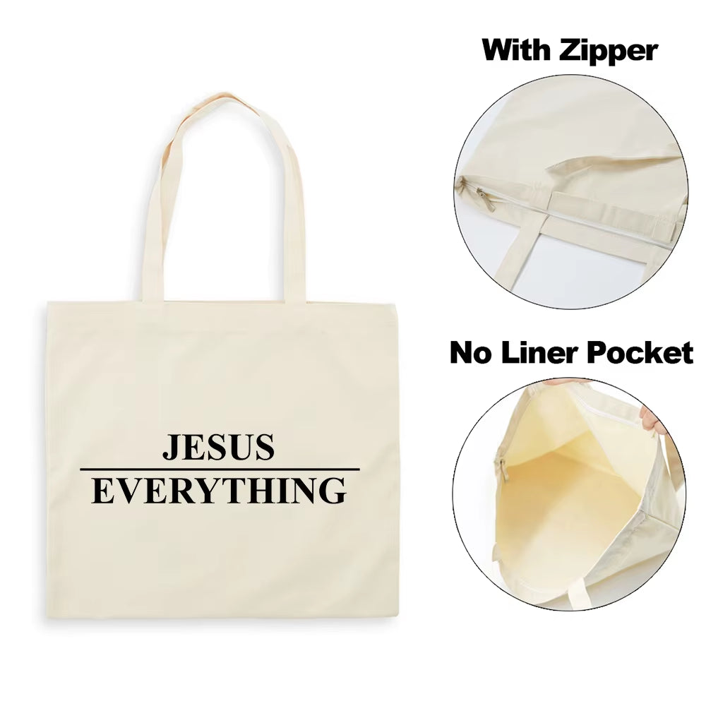 Fashion Women Shopping Bag Canvas Tote Jesus Is My God Print Shoulder Bag Foldable Eco Reusable Christian Female Shopper Handbag