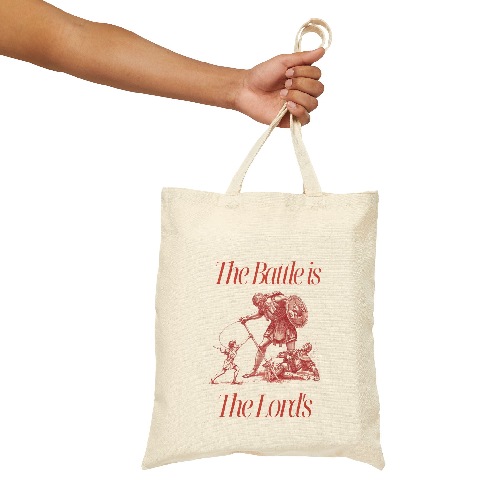 The Battle Is The Lords Tote Bag — Vintage Religious Illustration Cotton Canvas Tote