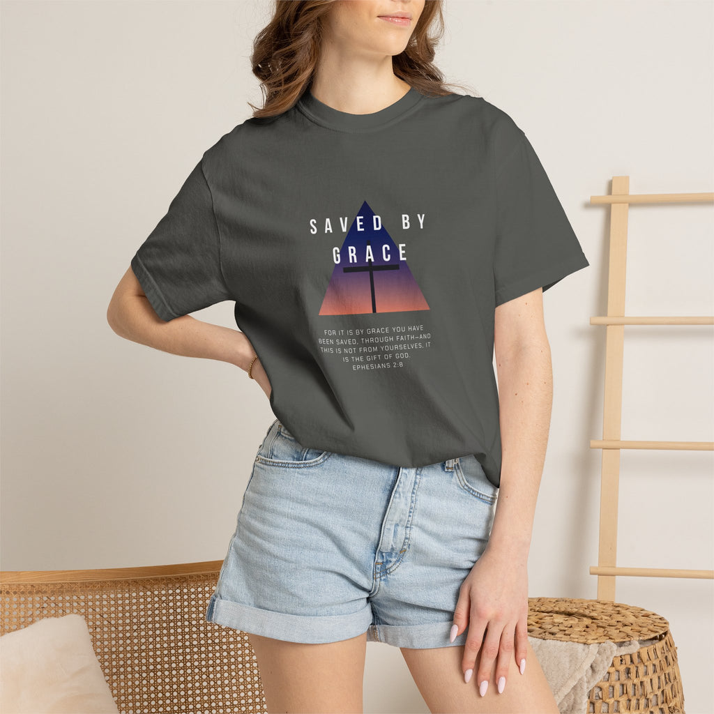 Saved by Grace T-Shirt — Christian Faith Graphic Tee with Cross & Scripture