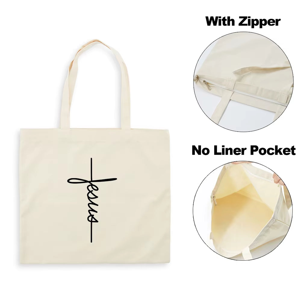 Fashion Women Shopping Bag Canvas Tote Jesus Is My God Print Shoulder Bag Foldable Eco Reusable Christian Female Shopper Handbag