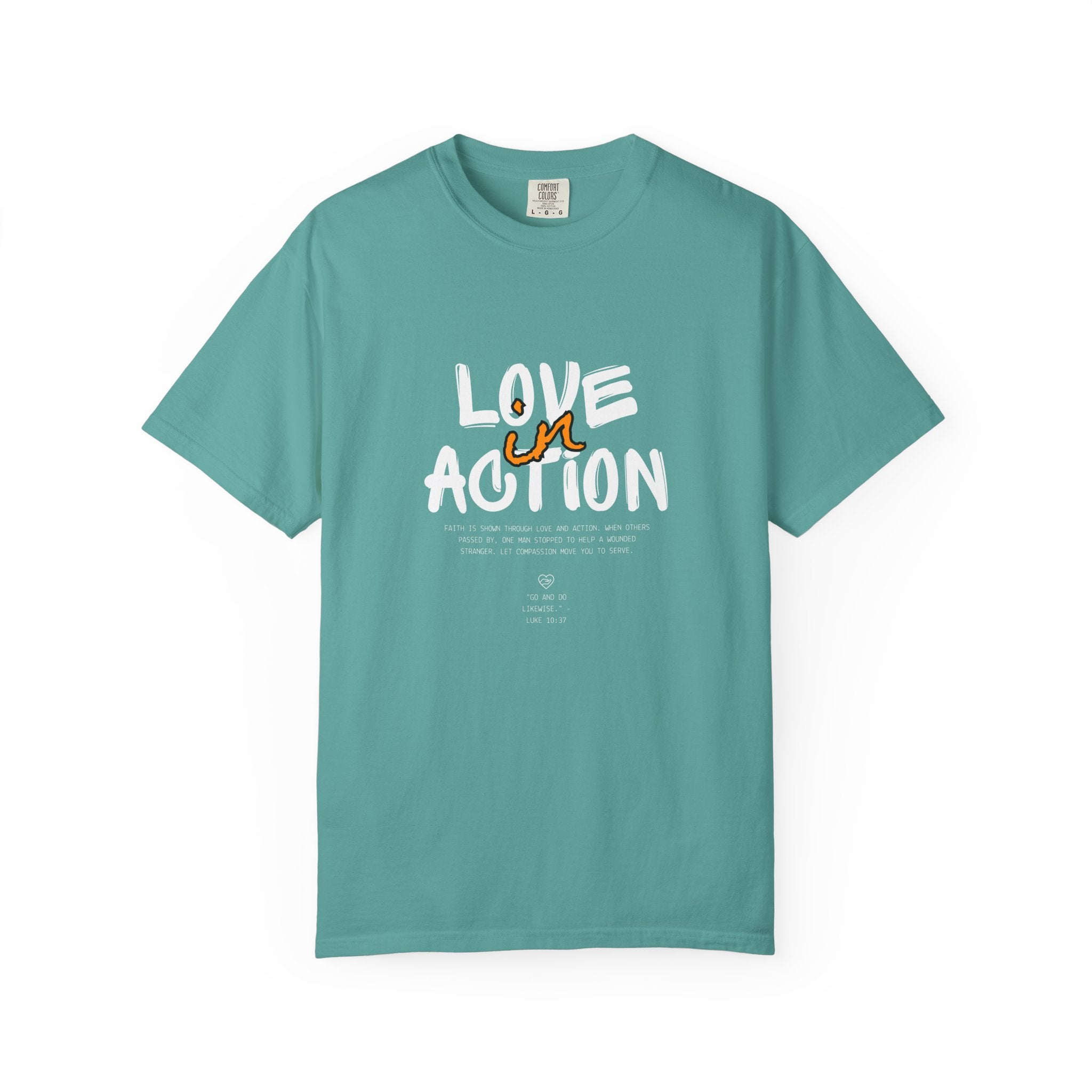 Love in Action — Minimalist White Tee with Brown Handwritten 'in'