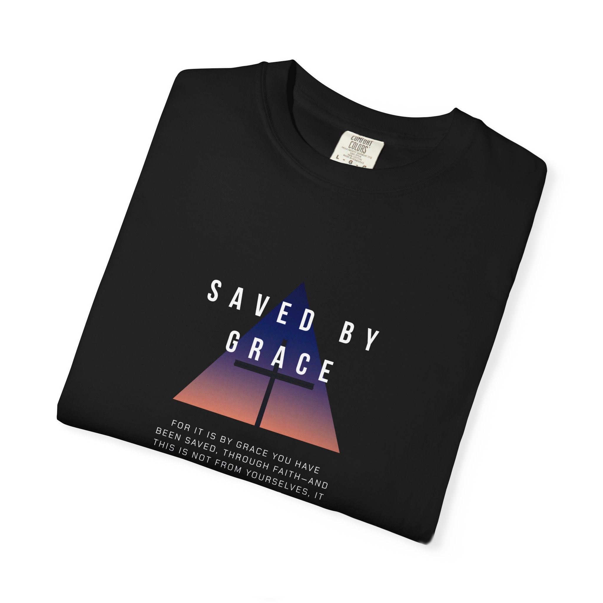 Saved by Grace T-Shirt — Christian Faith Graphic Tee with Cross & Scripture