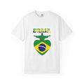 Brasil Heart Flag T-Shirt — Brazil Pride Tee with Christ the Redeemer Graphic
