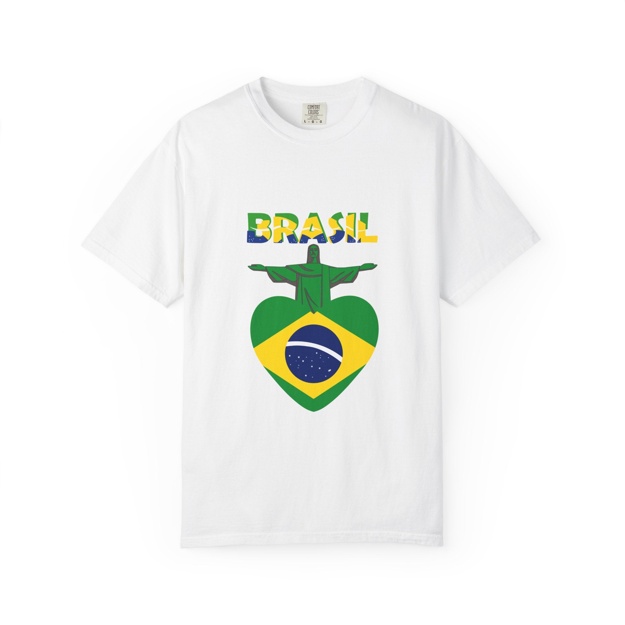 Brasil Heart Flag T-Shirt — Brazil Pride Tee with Christ the Redeemer Graphic