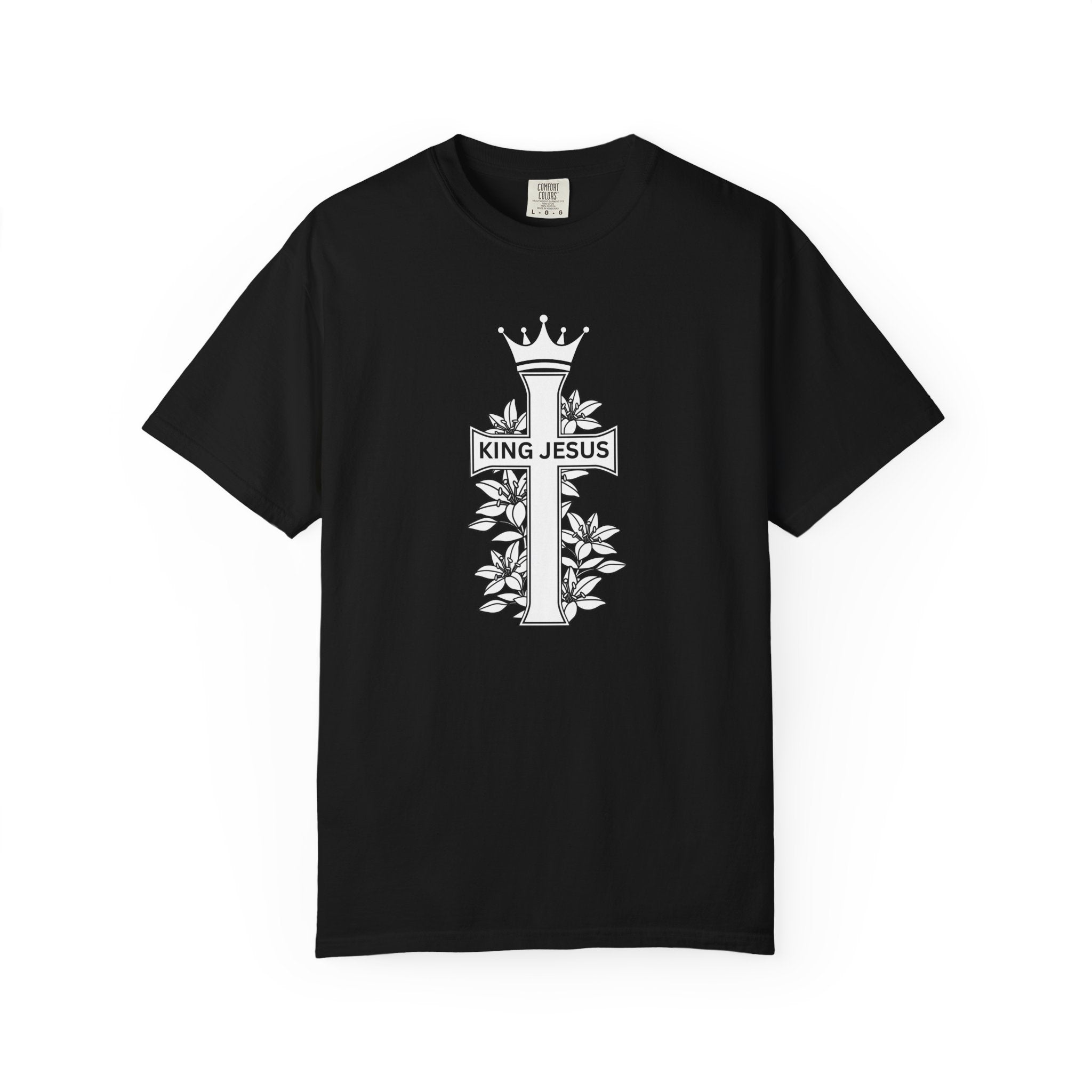 King Jesus Cross T-Shirt — Christian Faith Tee with Crown & Floral Graphic