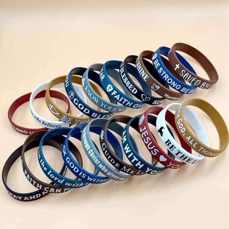 20PCS Bible Verse Silicone Bracelets Bible Verse Rubber Bracelets Religious Chri