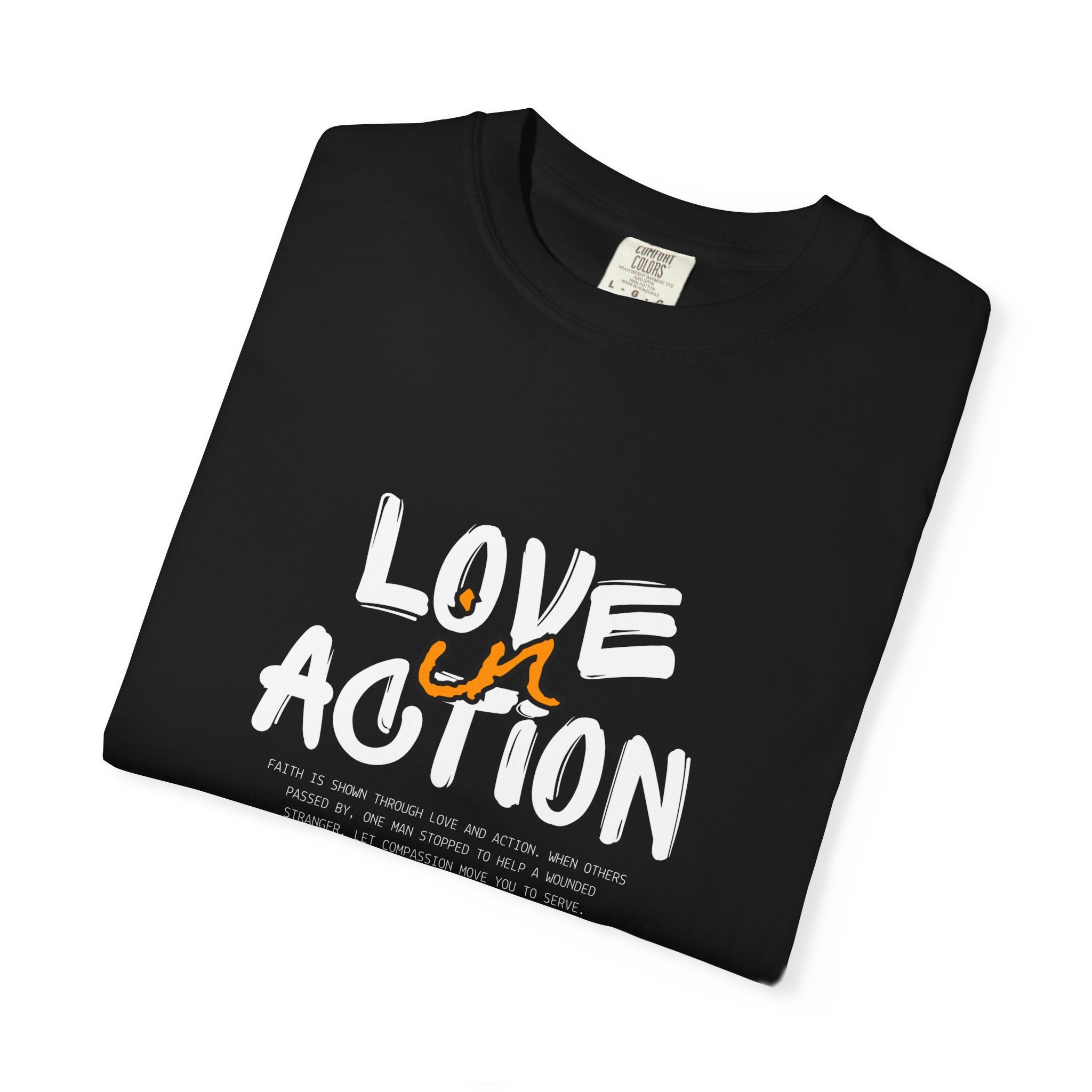 Love in Action — Minimalist White Tee with Brown Handwritten 'in'