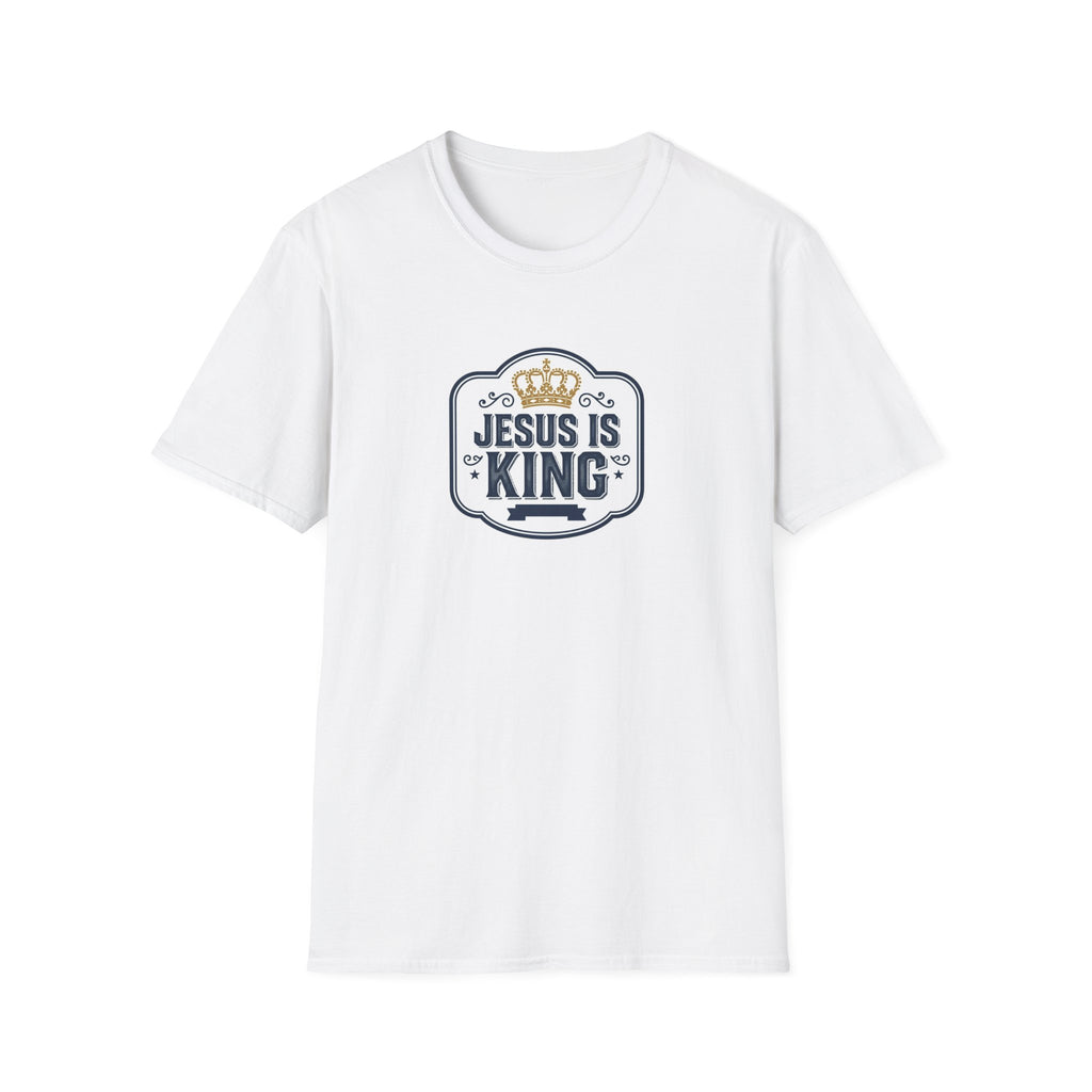 T-Shirt — "Jesus Is King" Crown Christian Faith Tee