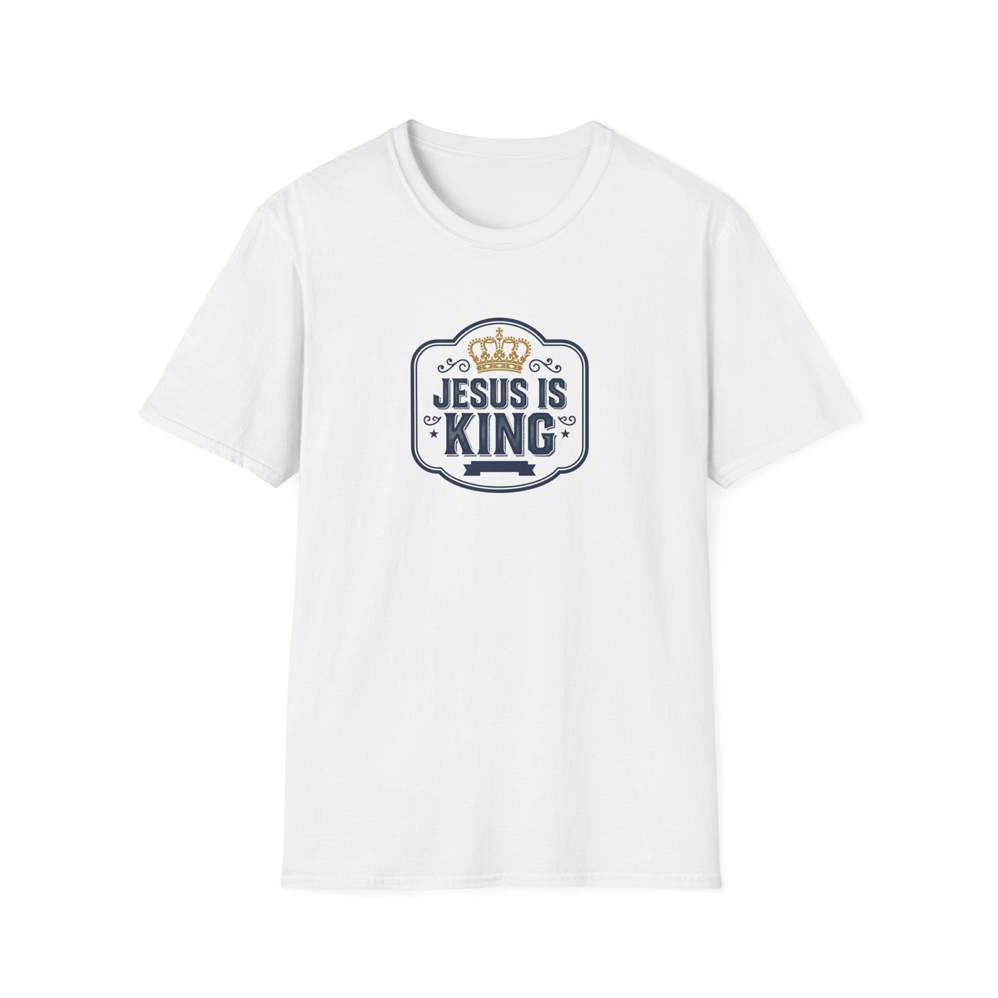 T-Shirt — "Jesus Is King" Crown Christian Faith Tee