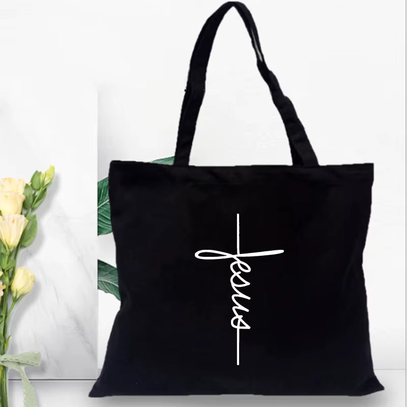 Fashion Women Shopping Bag Canvas Tote Jesus Is My God Print Shoulder Bag Foldable Eco Reusable Christian Female Shopper Handbag