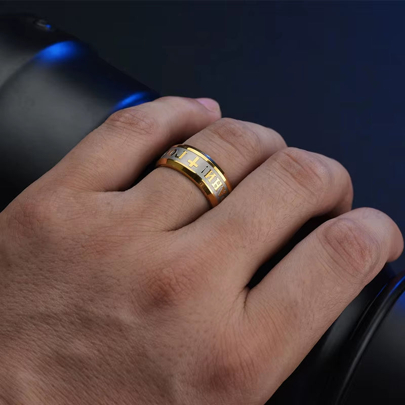 Sifisrri 8Mm Stainless Steel Religious Jesus Cross Ring Russian God save Us Band Rings for Men Women Christian Jewelry Anillos