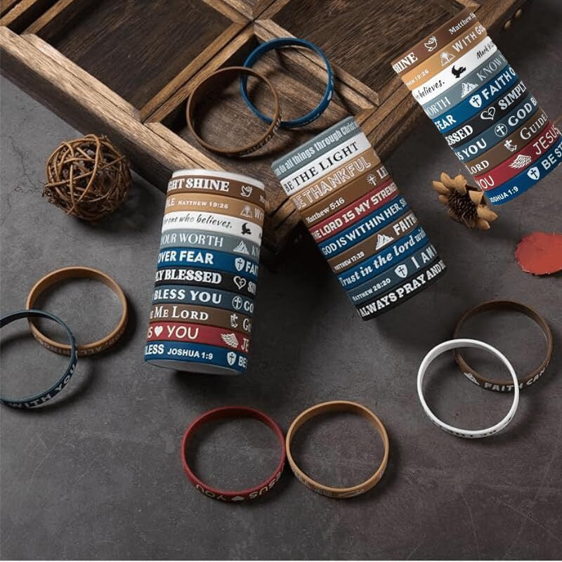 20PCS Bible Verse Silicone Bracelets Bible Verse Rubber Bracelets Religious Chri