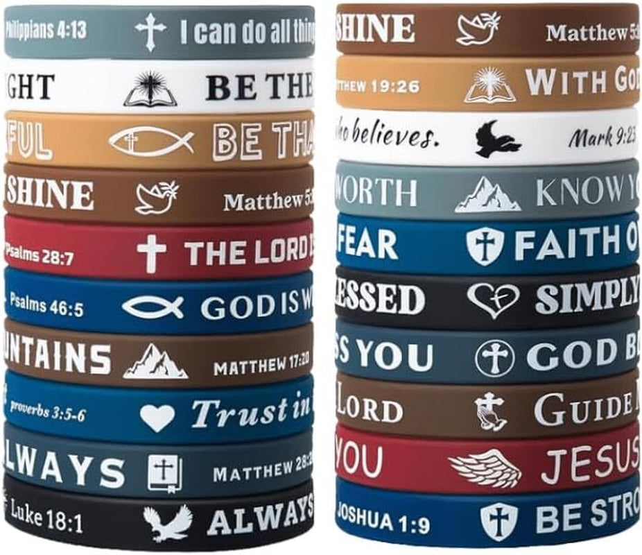 20PCS Bible Verse Silicone Bracelets Bible Verse Rubber Bracelets Religious Chri